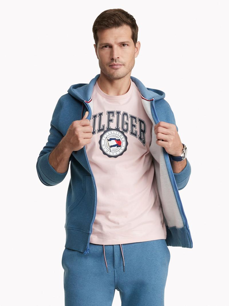 Férfi Tommy Hilfiger Essential solid zip Hoodies Kék | HU 1227ILH